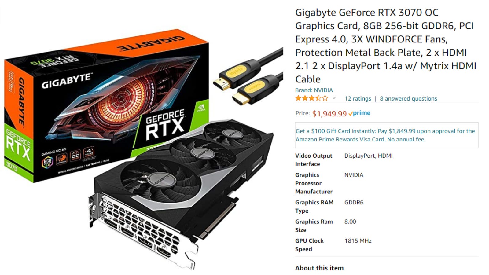 Gigabyte Geforce RTX 3070 Liste Amazon