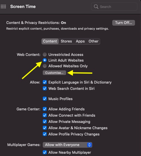 Choisir Personnaliser-Comment bloquer les sites Web dans Safari sur iPhone et Mac