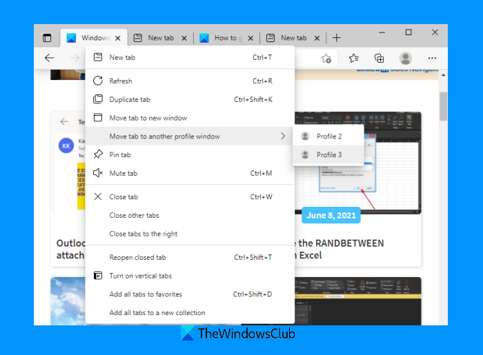 Comment déplacer des onglets vers une autre fenêtre de profil dans le navigateur Edge