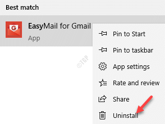 Résultat Easymail pour la désinstallation par clic droit de Gmail
