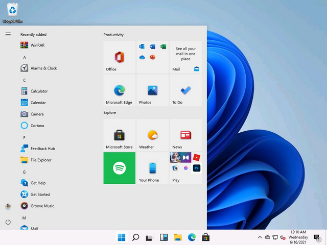 menu démarrer de windows 10 avec des tuiles dynamiques sur windows 11
