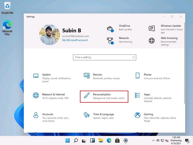 paramètres de personnalisation windows 11