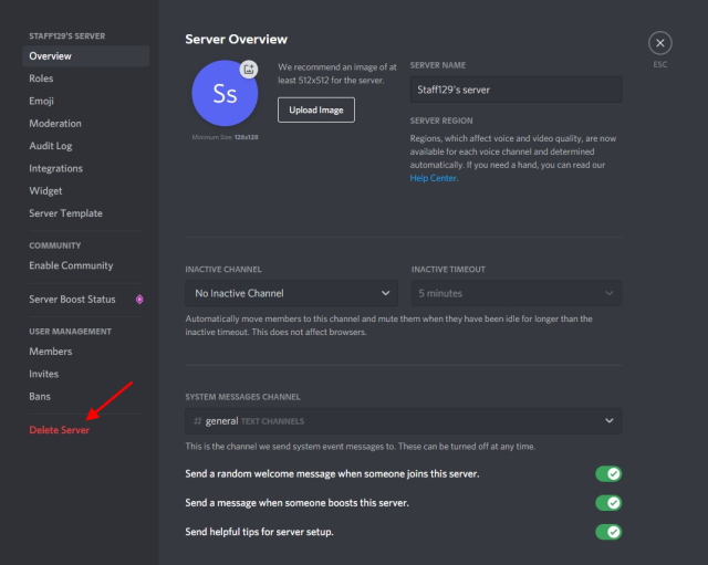 Discord Supprimer le serveur