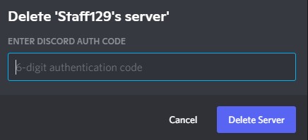 Boîte de code d'authentification Discord