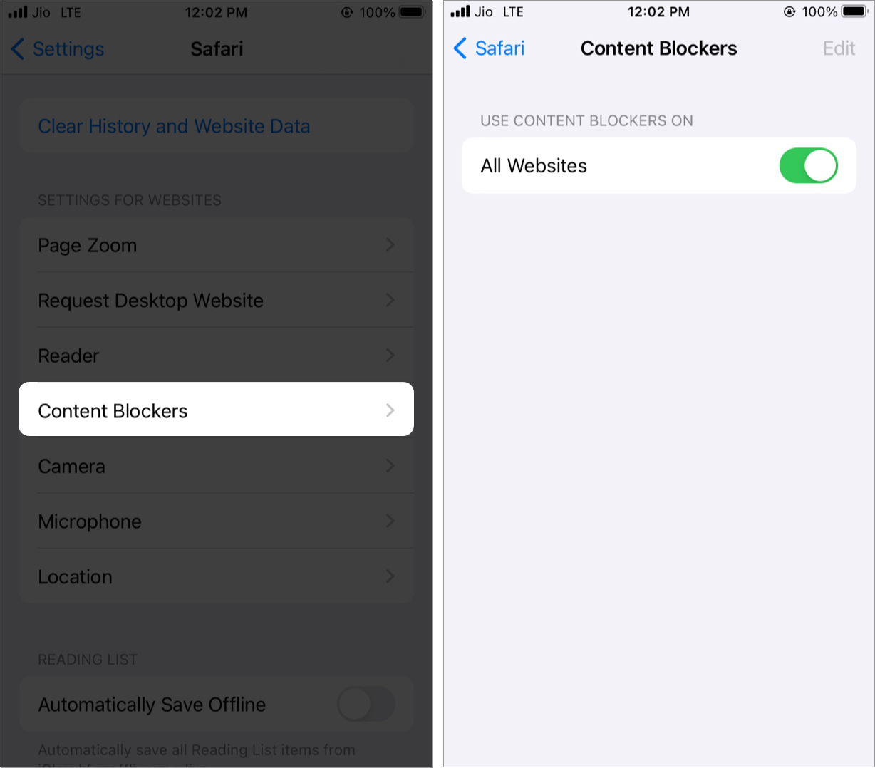 Paramètres des bloqueurs de contenu pour les sites Web dans Safari sur iOS 15