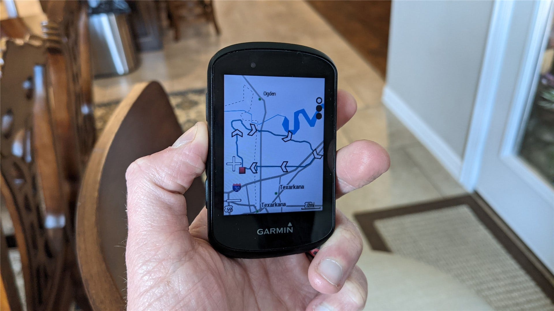 Un gros plan de la nouvelle fonctionnalité de cartes sur un Garmin Edge 530