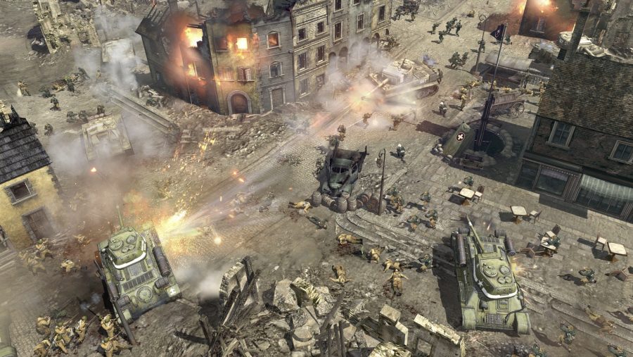 A city street is devastated by conflict in Company of Heroes 2, one of the best tank games