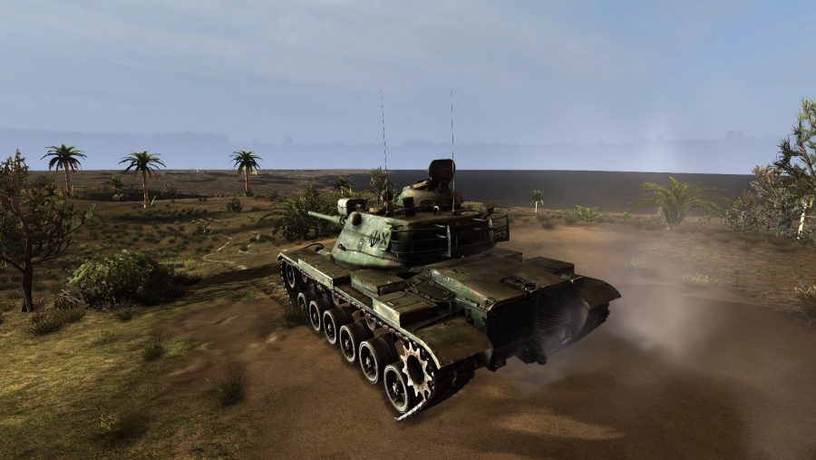 Un char roulant le long d'une île tropicale dans le jeu de chars: Steel Armor Blaze of War