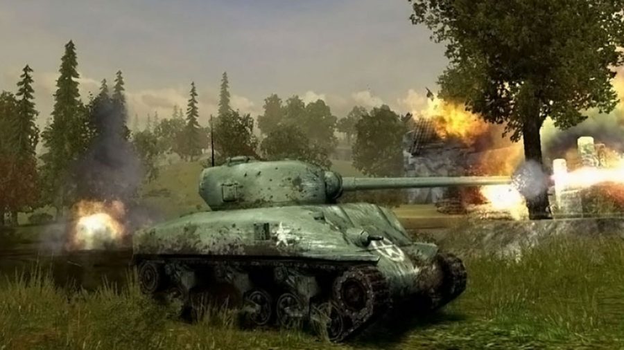 Un tank à mi-bataille dans l'un des meilleurs jeux de tank, Panzer Elite Action