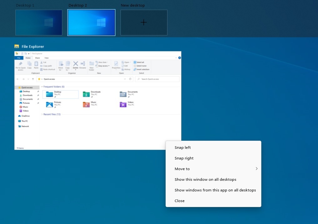 Windows 10 Task View coins arrondis