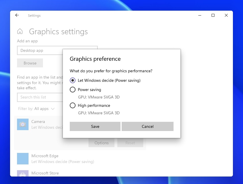 Paramètres graphiques Windows 11