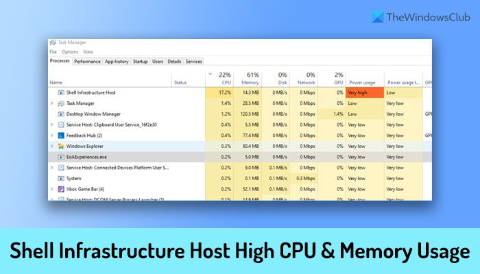 Utilisation Elevee Du Processeur Et De La Memoire De Shell Infrastructure Host Sous Windows 11 10 Fr Atsit