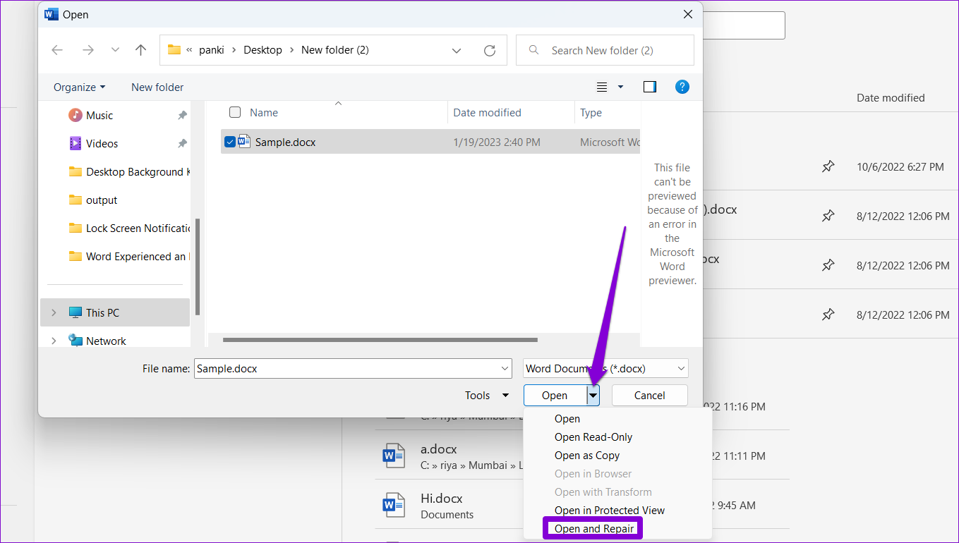 Les 6 principaux correctifs pour Microsoft Word ont rencontré une erreur en essayant d