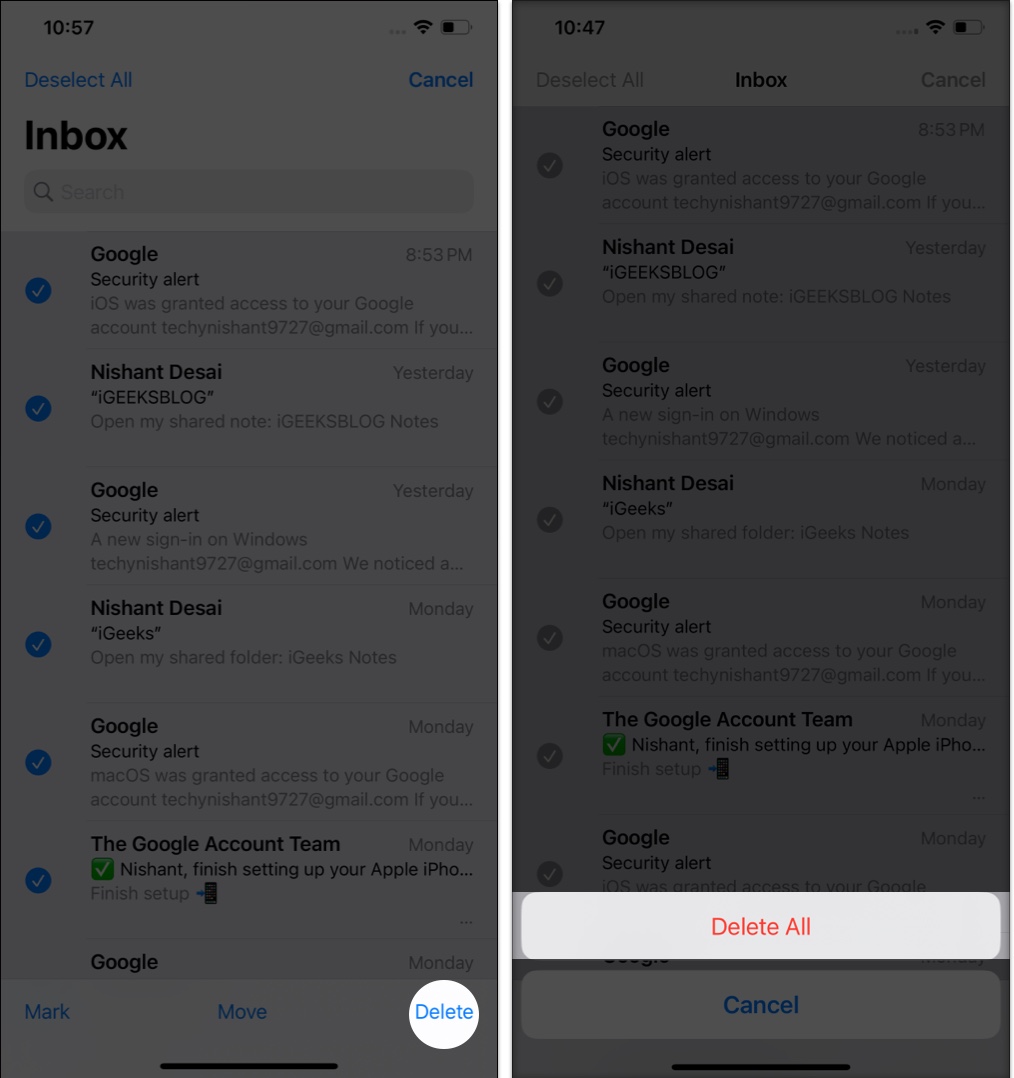 comment supprimer tous les e mails sur iphone