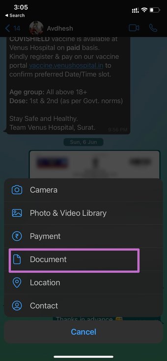 Kirim dokumen di whatsapp iphone