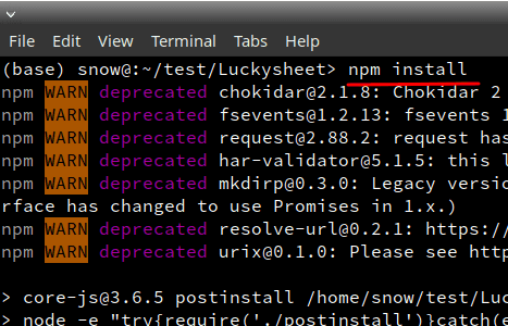 instal npm untuk luckysheet