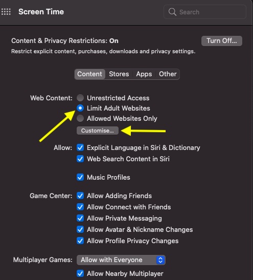 Pilih Kustomisasi-Cara Memblokir Situs Web di Safari di iPhone dan Mac