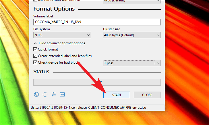 klik mulai untuk Membuat Drive USB Windows 11