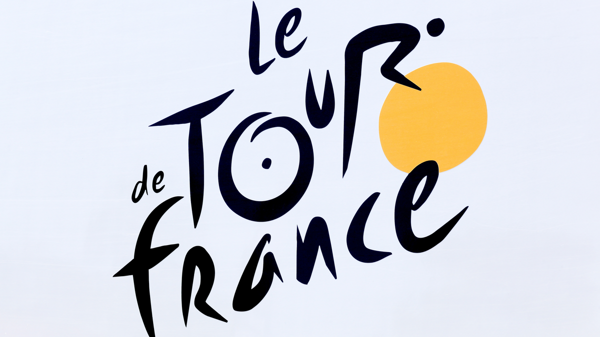 Le Tour de France logo dengan latar belakang abu-abu