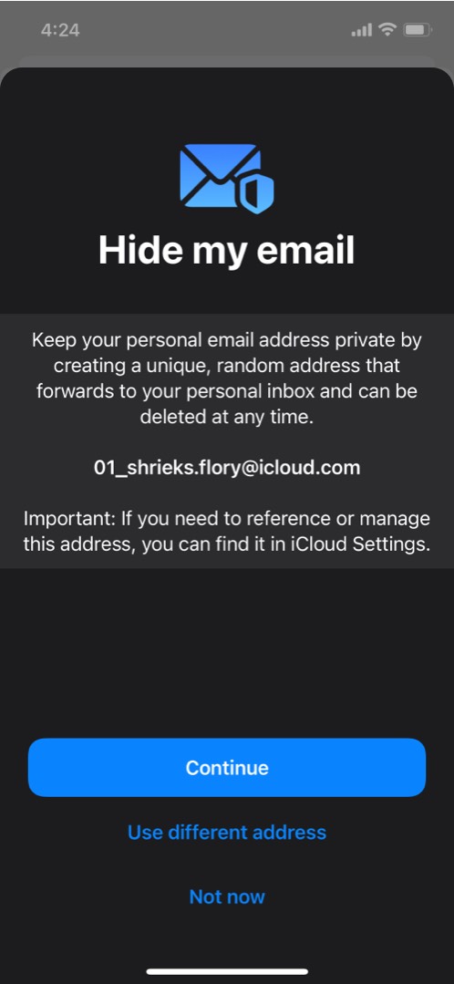 Buat alamat baru untuk Sembunyikan Email Saya di iOS 15