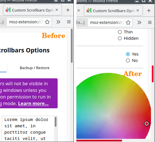 Sesuaikan Scrollbar Firefox dengan Beberapa Warna menggunakan Addon Gratis ini