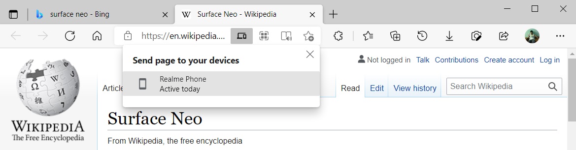 Microsoft Edge berbagi tab