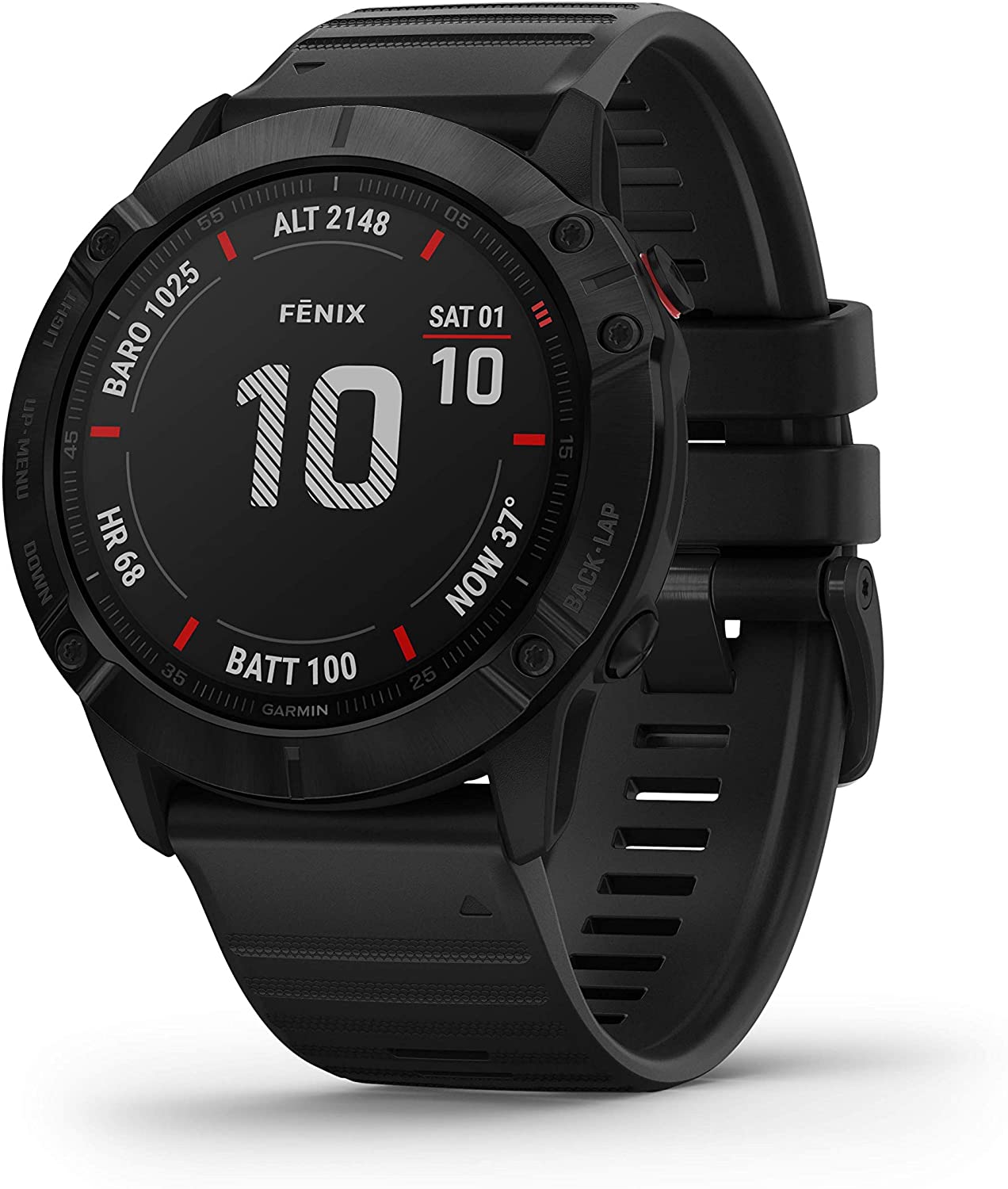 Garmin fenix 6X Safir, Jam Tangan GPS Multi Olahraga Premium, fitur Pemetaan, Musik , Panduan Kecepatan yang Disesuaikan dan Sensor Pulse Ox, Abu-abu Gelap dengan Bla