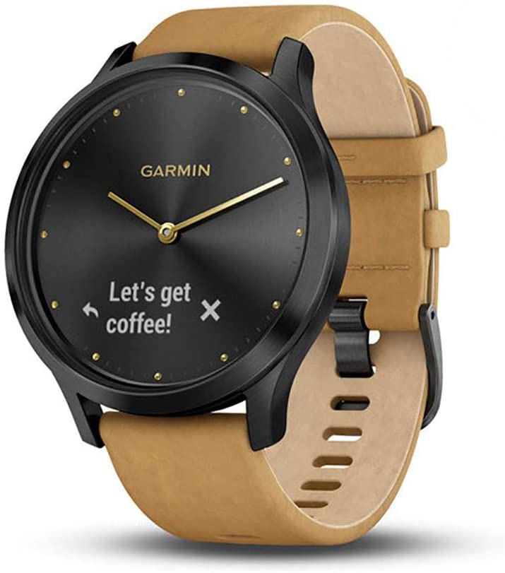 Garmin vivomove HR, Smartwatch Hybrid untuk Pria dan Wanita, Onyx Hitam dengan Tan Muda Suede Band