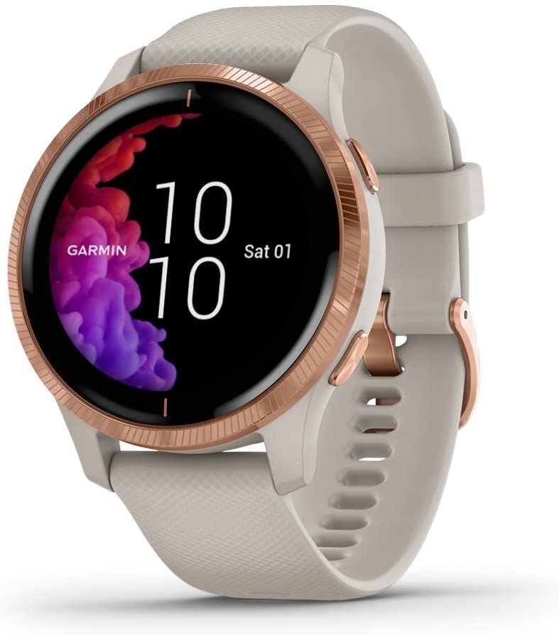 Garmin Venu, Jam Tangan Pintar GPS dengan Tampilan Layar Sentuh Terang, Fitur Musik, Pemantauan Energi Tubuh , Latihan Animasi, Sensor Pulse Ox dan Lainnya, Mawar