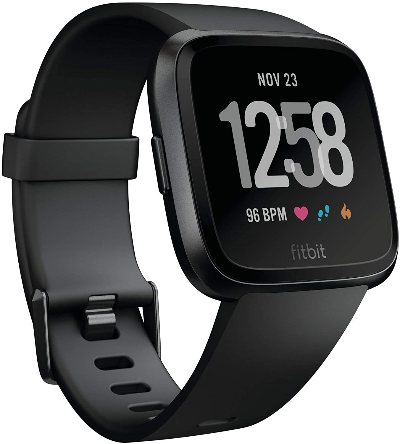 Fitbit Versa Smart Watch (Diperbarui), Aluminium Hitam/Hitam, Satu Ukuran ( Termasuk Band S & L)