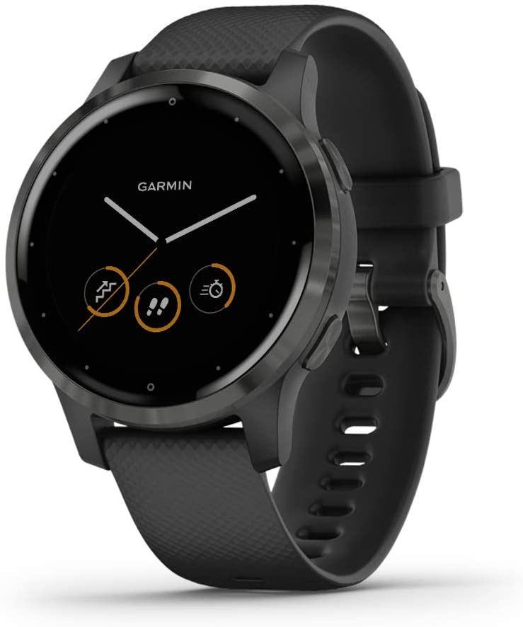 Garmin Vivoactive 4, Jam Tangan Pintar GPS, Fitur Musik, Pemantauan Energi Tubuh, Latihan Animasi , Sensor Pulse Ox dan Lainnya, Hitam
