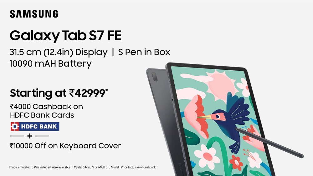 Harga Samsung Galaxy Tab S7 FE Penawaran Cashback di India