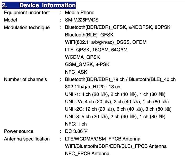 Samsung Galaxy M22 SM-M225F Sertifikasi FCC