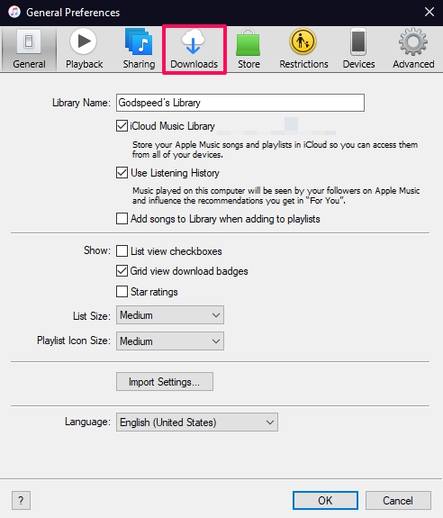 itunes settings on pc