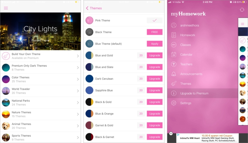 Interfaccia utente semplice e minimale dell'app myHomework per iOS