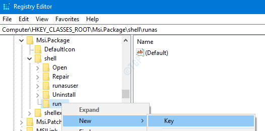 esegui come nuova chiave