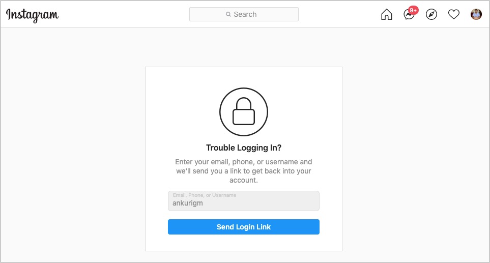 Chiedi a Instagram di inviare il link di accesso