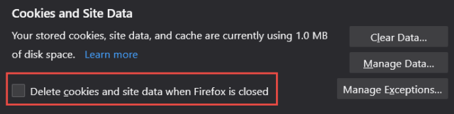 Firefox Settings Cookies and Site Data