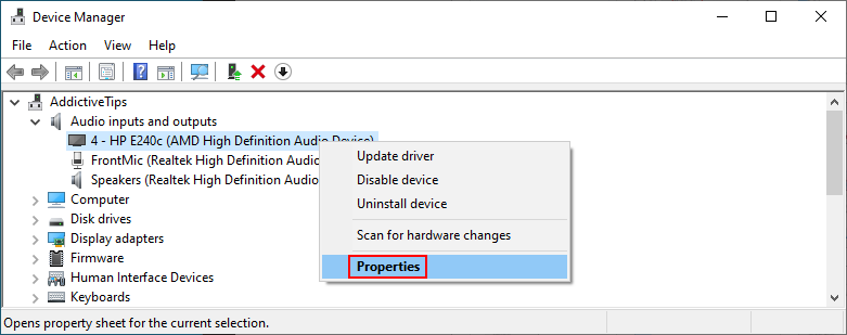 Device Manager shows how to access audio properties