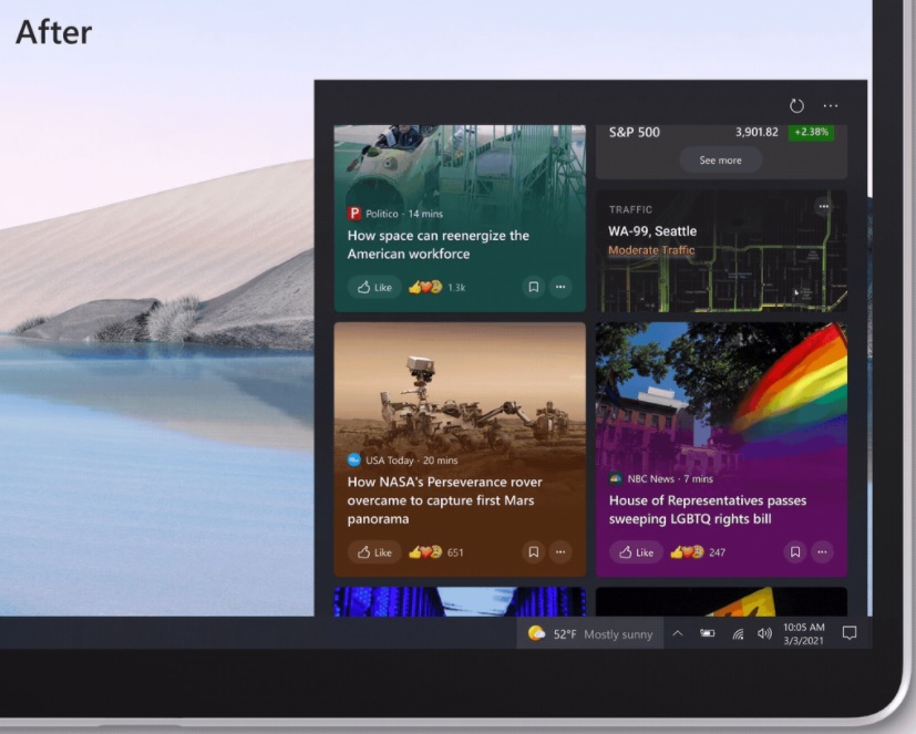 Feed della barra delle applicazioni di Windows 10