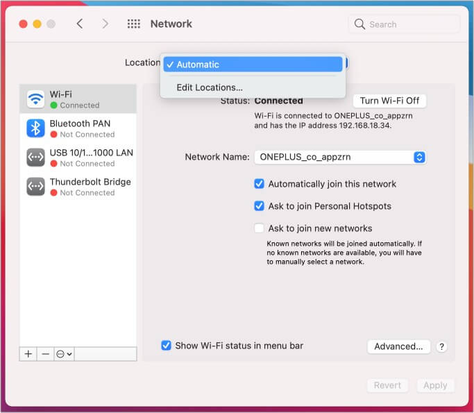 Fare clic sull'icona + per aggiungere una nuova posizione su Mac