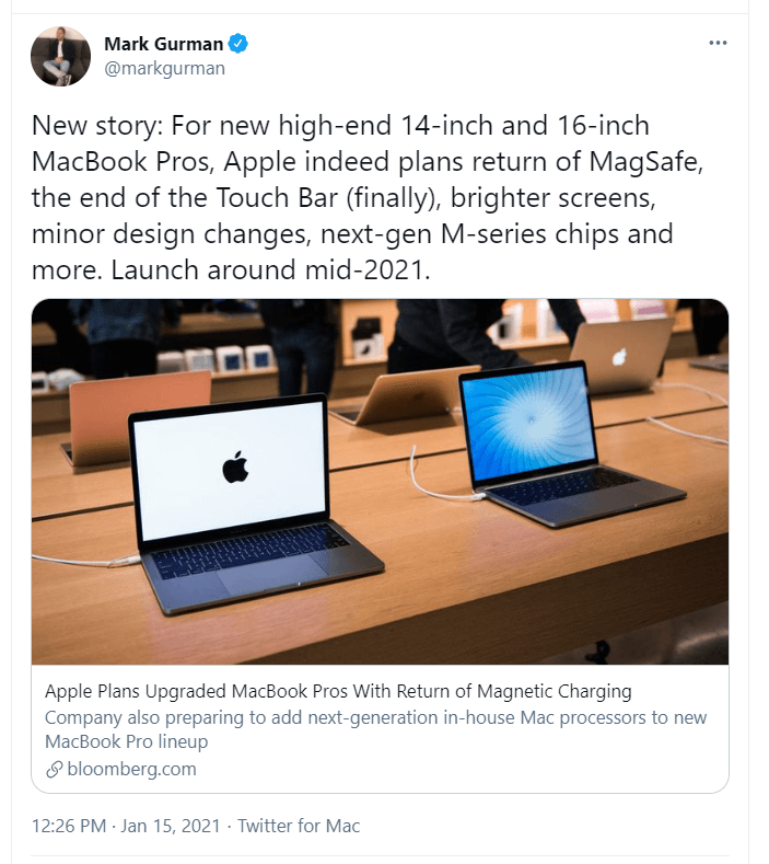 Apple Plans Upgraded MacBook Pros