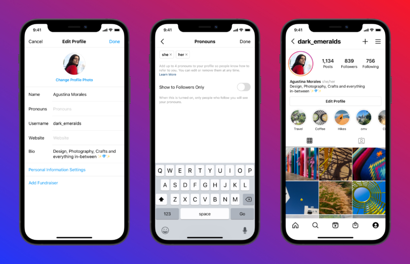 Aggiungi pronomi alla biografia di Instagram su iPhone