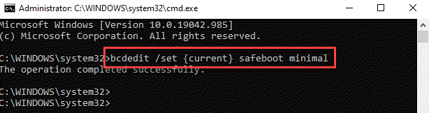 Prompt dei comandi (admin) Esegui comando per Safeboot Invio minimo