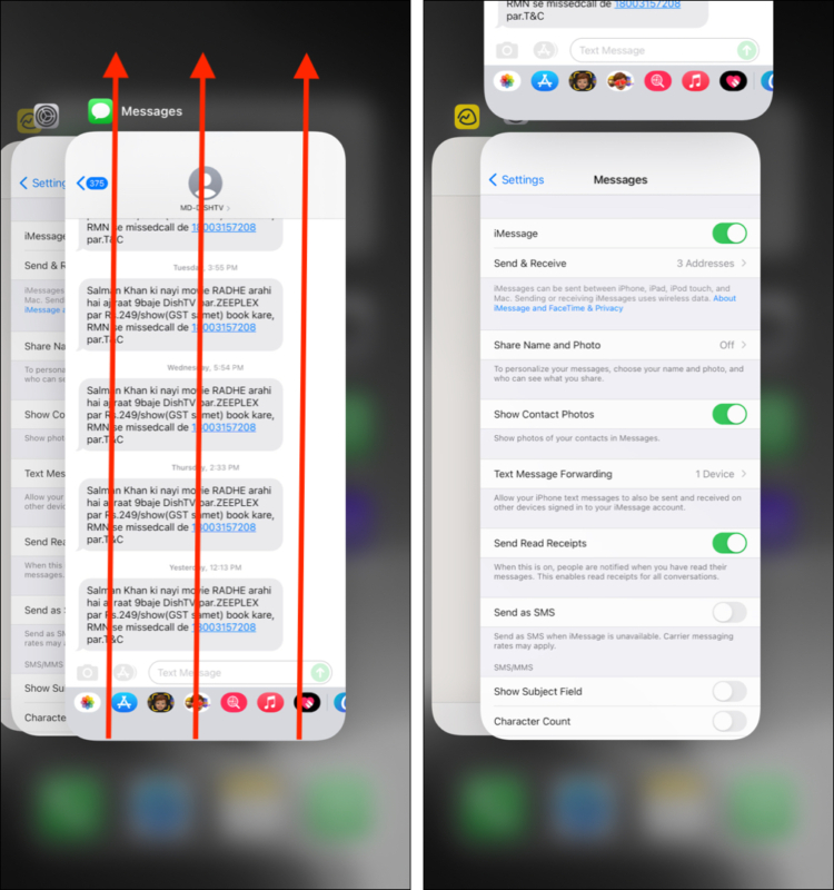 Forza l'uscita dal Messaggi app