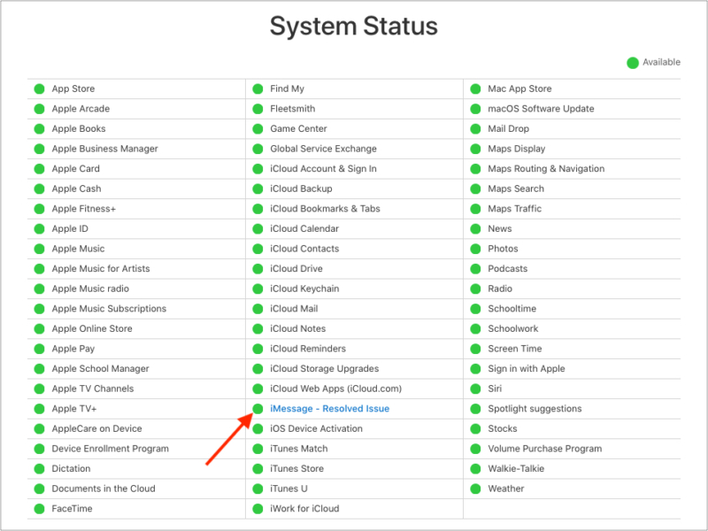 Controlla lo stato del server iMessage