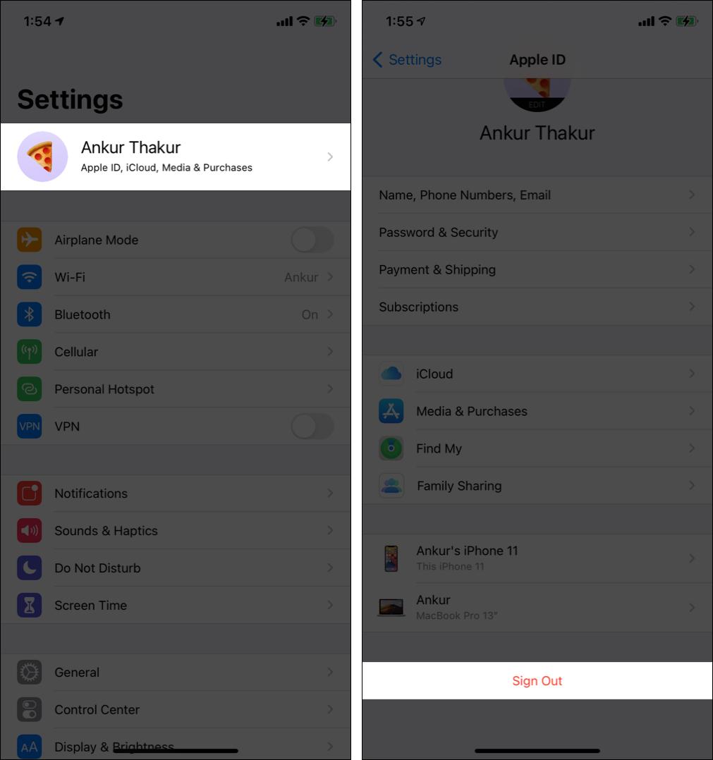 Esci dall'ID Apple e accedi di nuovo