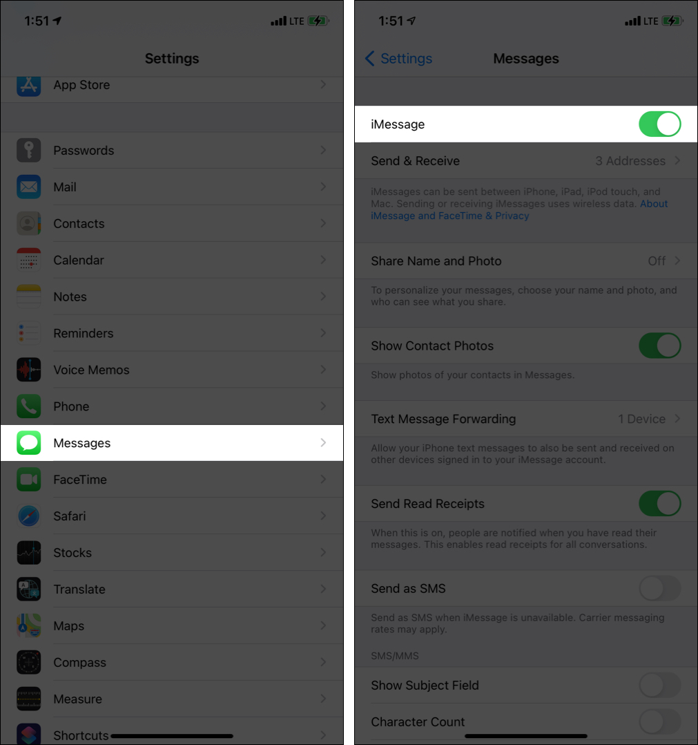 Assicurati che iMessage sia abilitato