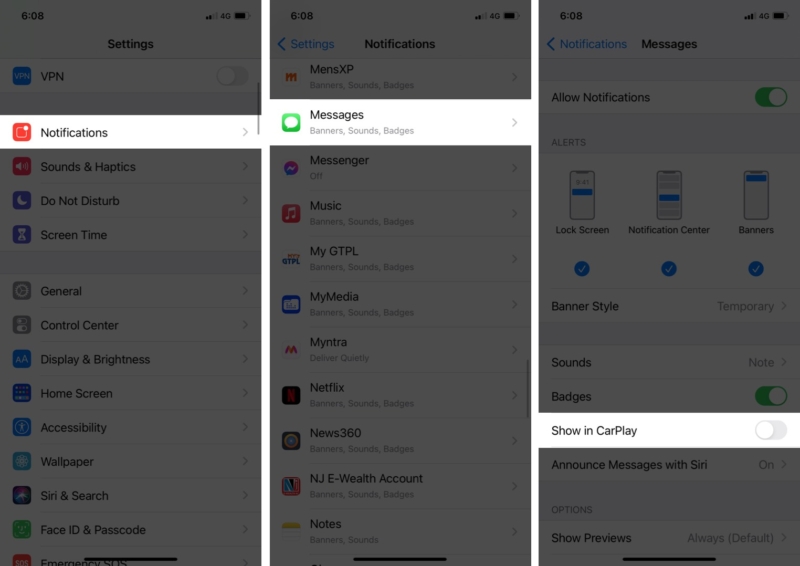 Come disabilitare le notifiche di app specifiche in CarPlay