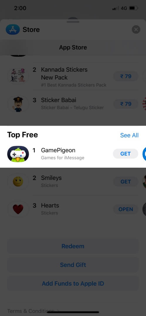 Tocca Vai a Scarica un gioco nell'app Messaggi iOS